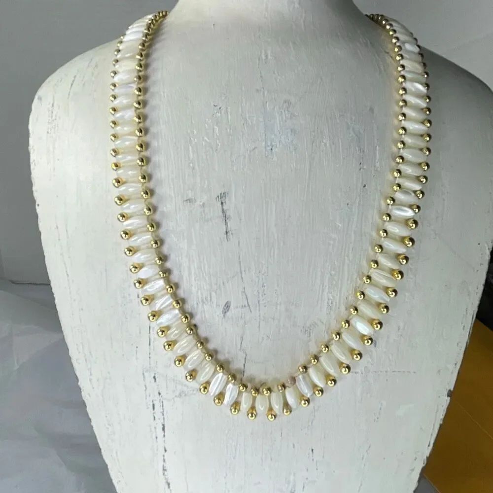 Vintage Mother of Pearl column beaded western elegant necklace